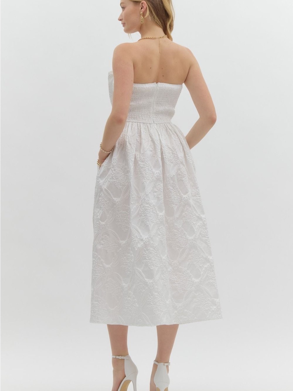 Strapless White Lace Midi Dress - Picture 5 of 7